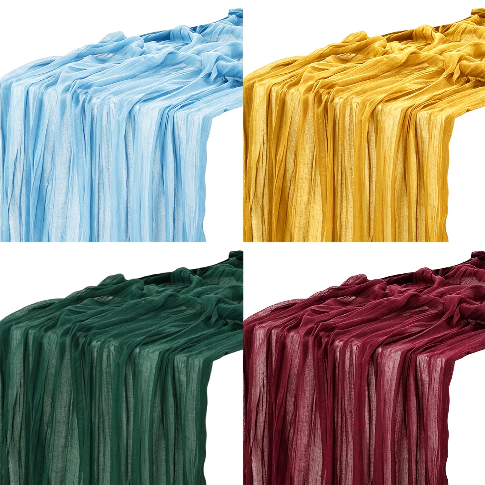 ZEPFJHE 4PCS / Pack Pleats Table Cover for Special Event Classical Cheesecloth Gauze Fabric Long Table Runners Party Decoration Gauze Runner