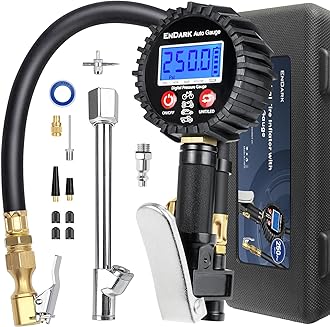 Digital Tire Pressure Gauge with Inflator: ENDARK 250 PSI Air Compressor Attachment Inflation Gun with Heavy Duty 360° Air Chuck & Extended Hose and Quick Connect Coupler with Carrying Case