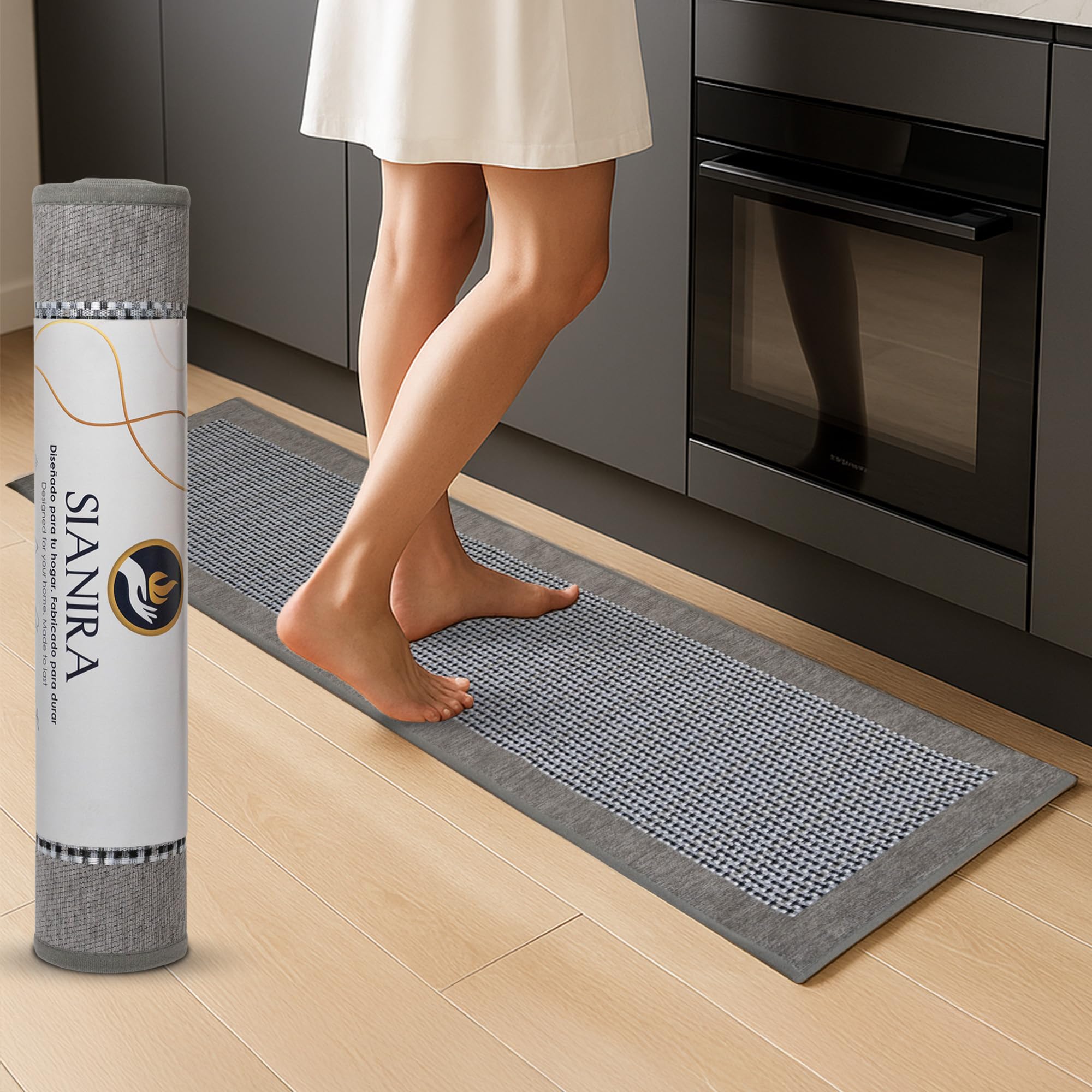 Alfombra de cocina lavable con base antideslizante gris ideal para pasillo