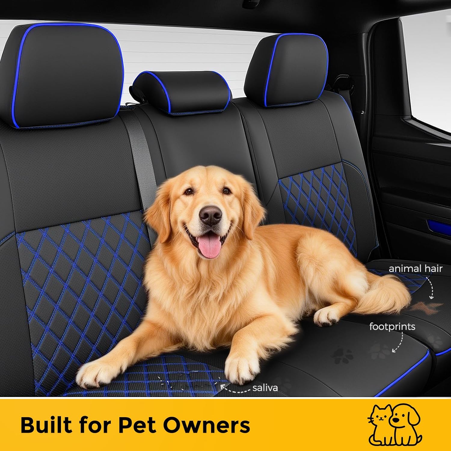 Full Set Seat Covers for Toyota Tacoma 2024-2026 4th Gen (Double Cab Gas Only), Faux Nappa Leather Waterproof Pickup Accessories, Front Rear Row Seat Protector for SR SR5 TRD Series Limited, BlackBlue