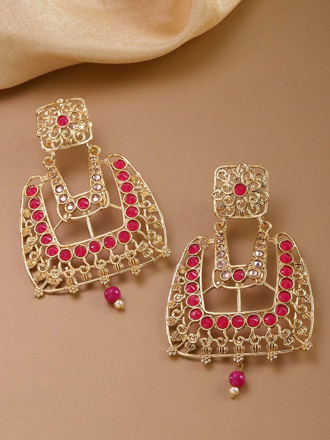 Gold-Plated Coloured Stone Drop Earrings for Women