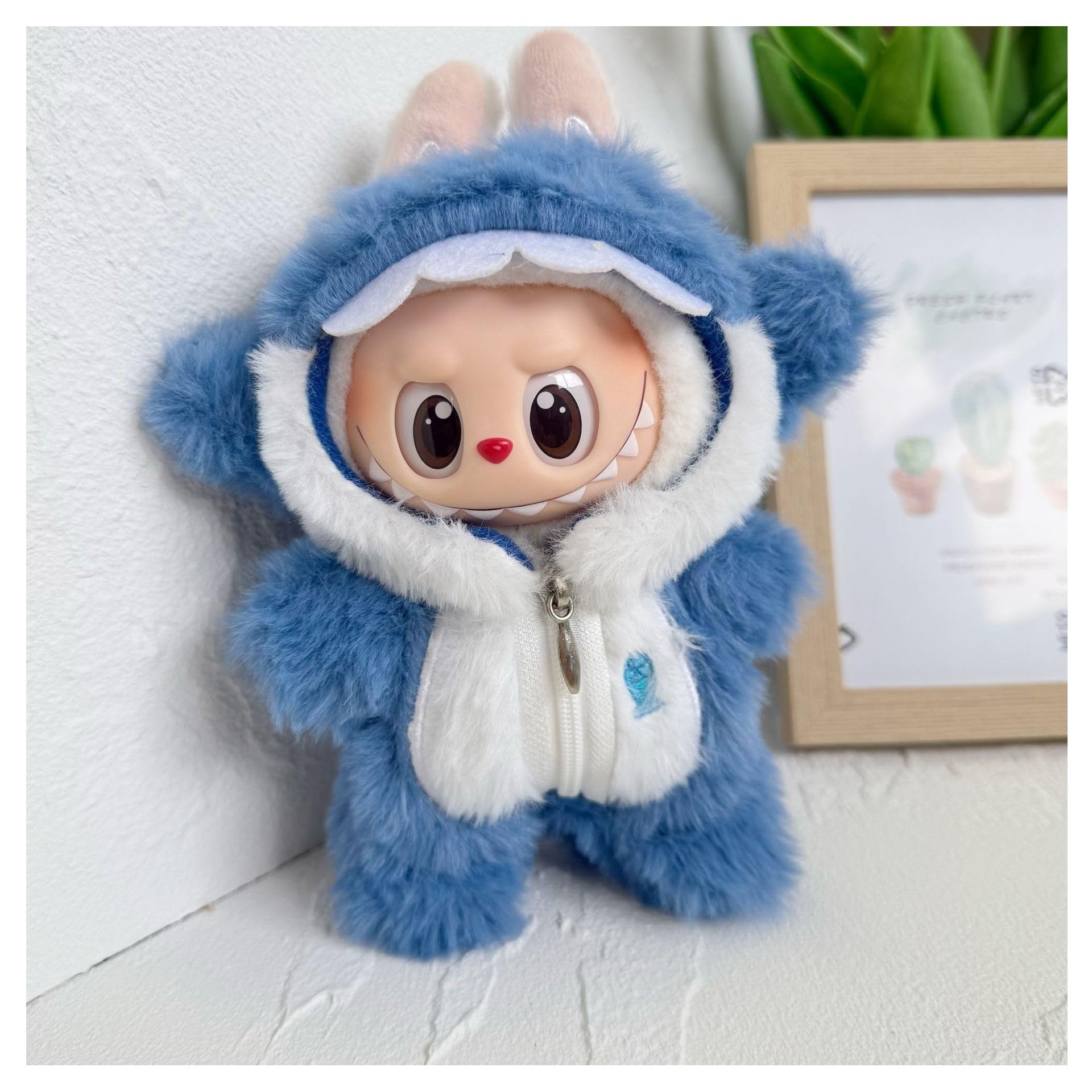 Clothes for Labubu Kawaii Clothes Outfits Doll Accessories Suit Cute Chic Style Overalls Set DIY Dress Up Doll Clothing(NO Doll) (E02-Shark)