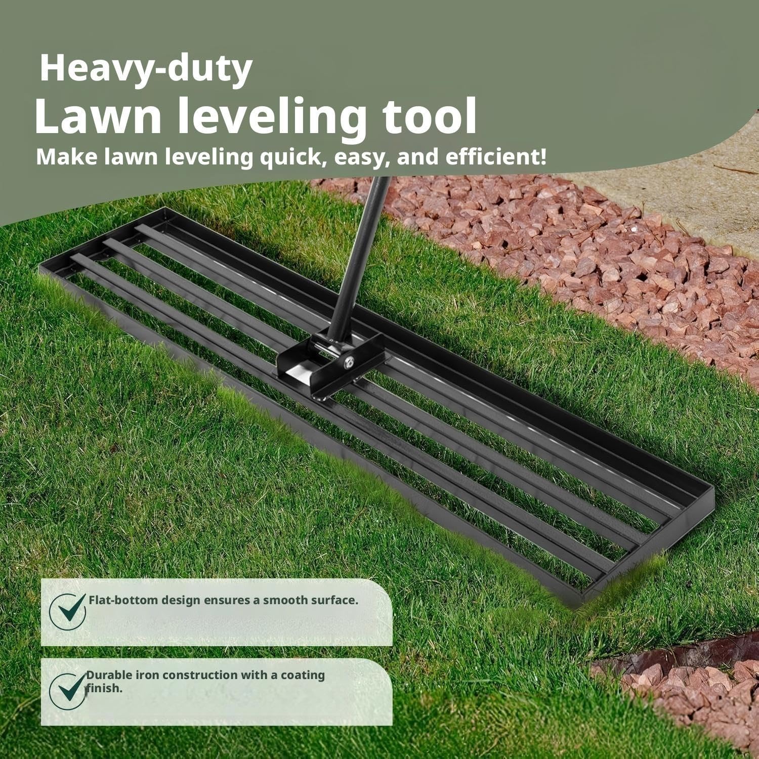 Rastrello livellatore for prato da 7 piedi, strumento extra largo for livellare terreno da giardino in metallo e sabbia da 114 cm for la manutenzione del tappeto erboso e l'abbellimento