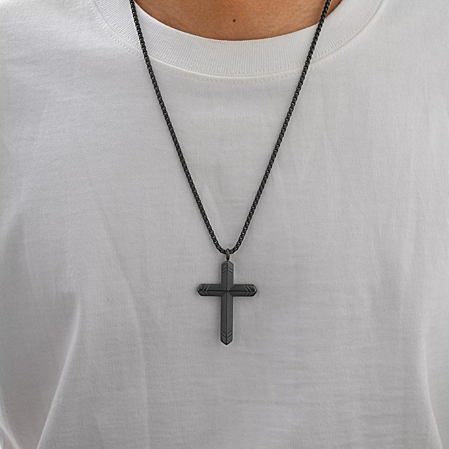 Stainless Steel Cross Necklace for Men, Silver Black gold plated Cross Pendant Jesus Necklace Chain, Non Tarnish Sturdy Mens Christian Jewelry Gifts for Him Baptism Confirmation Birthday, 24 Inch - Image 6