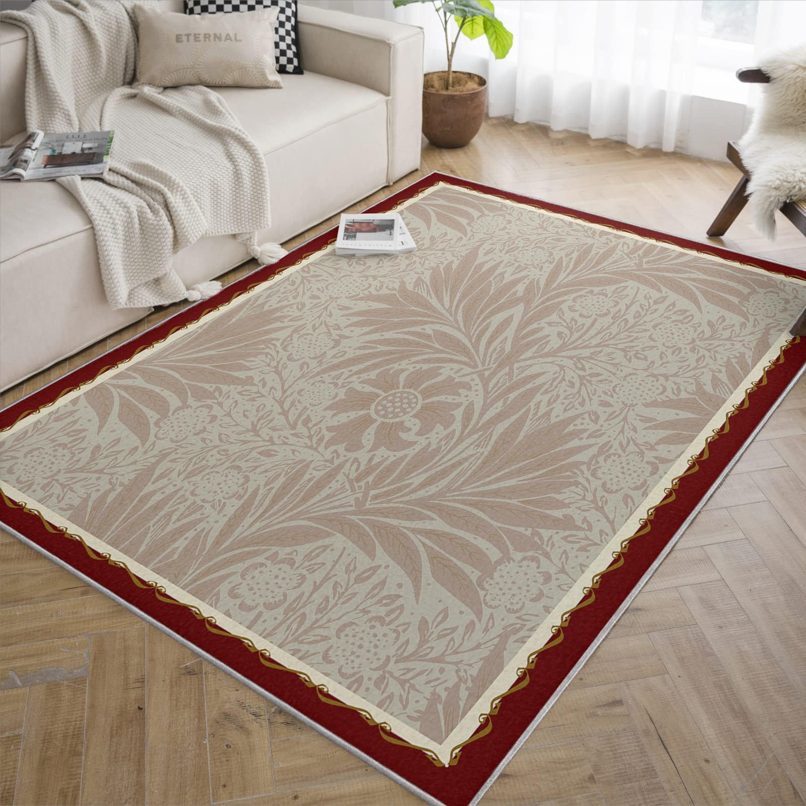 Tapis floraux esthétiques 200x300cm en velours doux style bohème chic