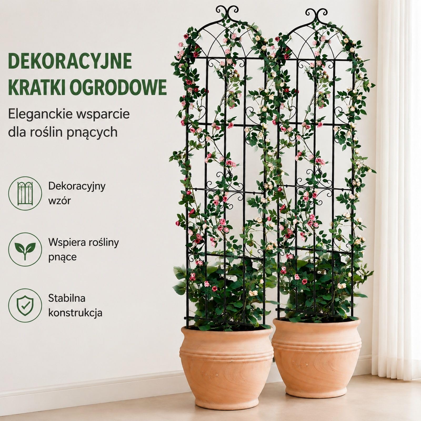 Kratka ogrodowa zestaw 2 sztuki, czarny metal Q195, podpora do róż, powojników, ogórków, na podwórko i trawnik