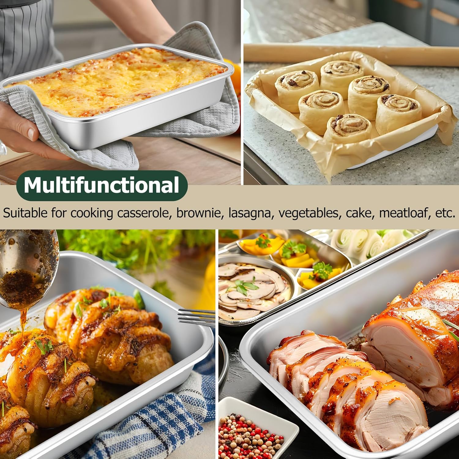 TeamFar Lasagna Pan, 10.6 x 8.3 x 1.7inch Stainless Steel Rectangular Cake Brownie Pan Casserole Baking Dish, Compact for Toaster Oven, Non Toxic & Healthy, Brushed Finish & Easy Clean-Dishwasher Safe - Image 7