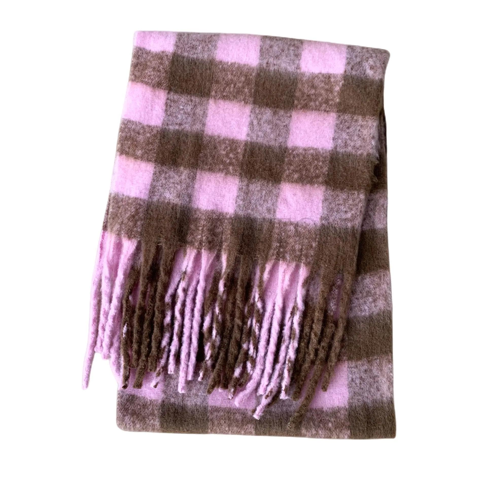 Schals Tücher Halstuch Scarf Klassischer Karierter Schal Mit Quaste, Dicker Schal Mit Rautenmuster, Langer Strickschal Für Damen Im Winter