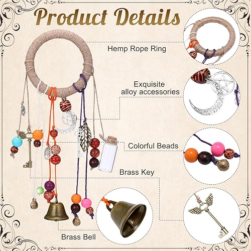 Miniatura 29 de 2 piezas de campanas de bruja para proteger las puertas, campanas de viento de bruja, corona hecha a mano para decoración de puerta del hogar, pomo