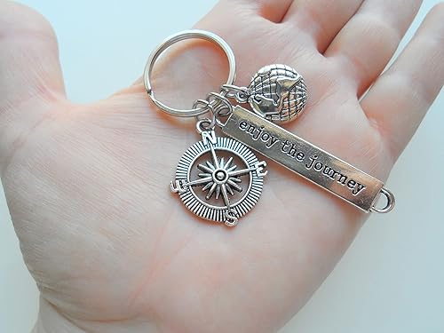 Miniatura 2 de Enjoy the Journey Compass & Globe Charm Keychain - Graduation Keychain, Encouragement Keychain