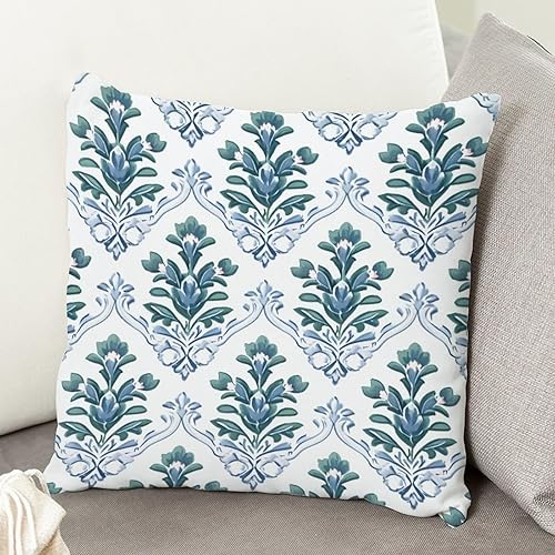 Miniatura 4 de Fundas de almohada botánicas florales de Nymphaea Lotus Farmhouse de lino blanco lirio de agua verde, almohadas con cremallera de 20 x 20 pulgadas