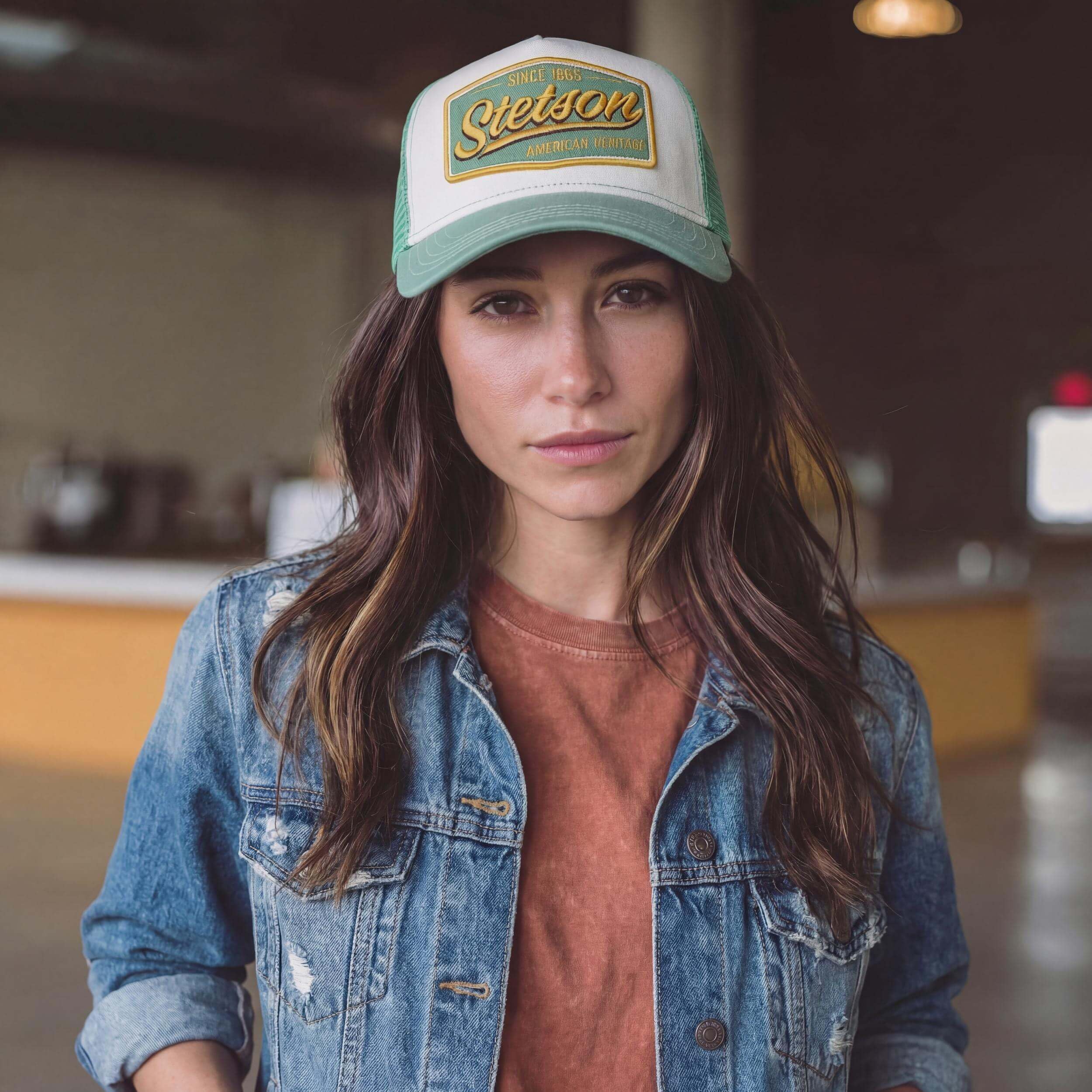 Stetson Vintage Trucker Cap Meshcap Baseballkappe mit Baumwollanteil Herren Damen Regulierte Mütze Frühling Sommer grün One Size