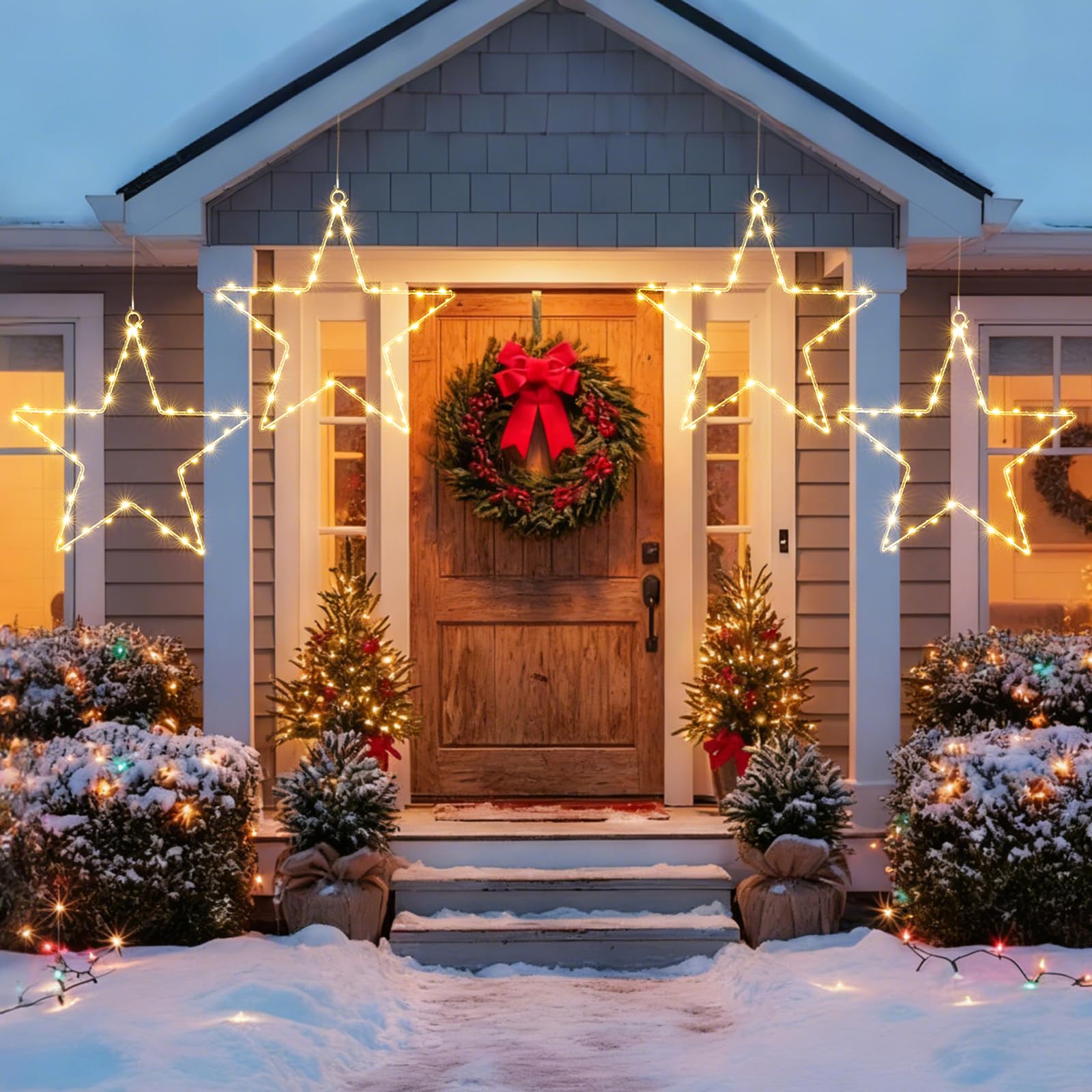 CMYK LED Weihnachtsstern Fensterlichter mit 4 Pack 40 warmweiße LED Stern Lichter Fenster Stern Weihnachtsbeleuchtung Fenster Hängeleuchten Vorhang Lichter Batteriebetrieben