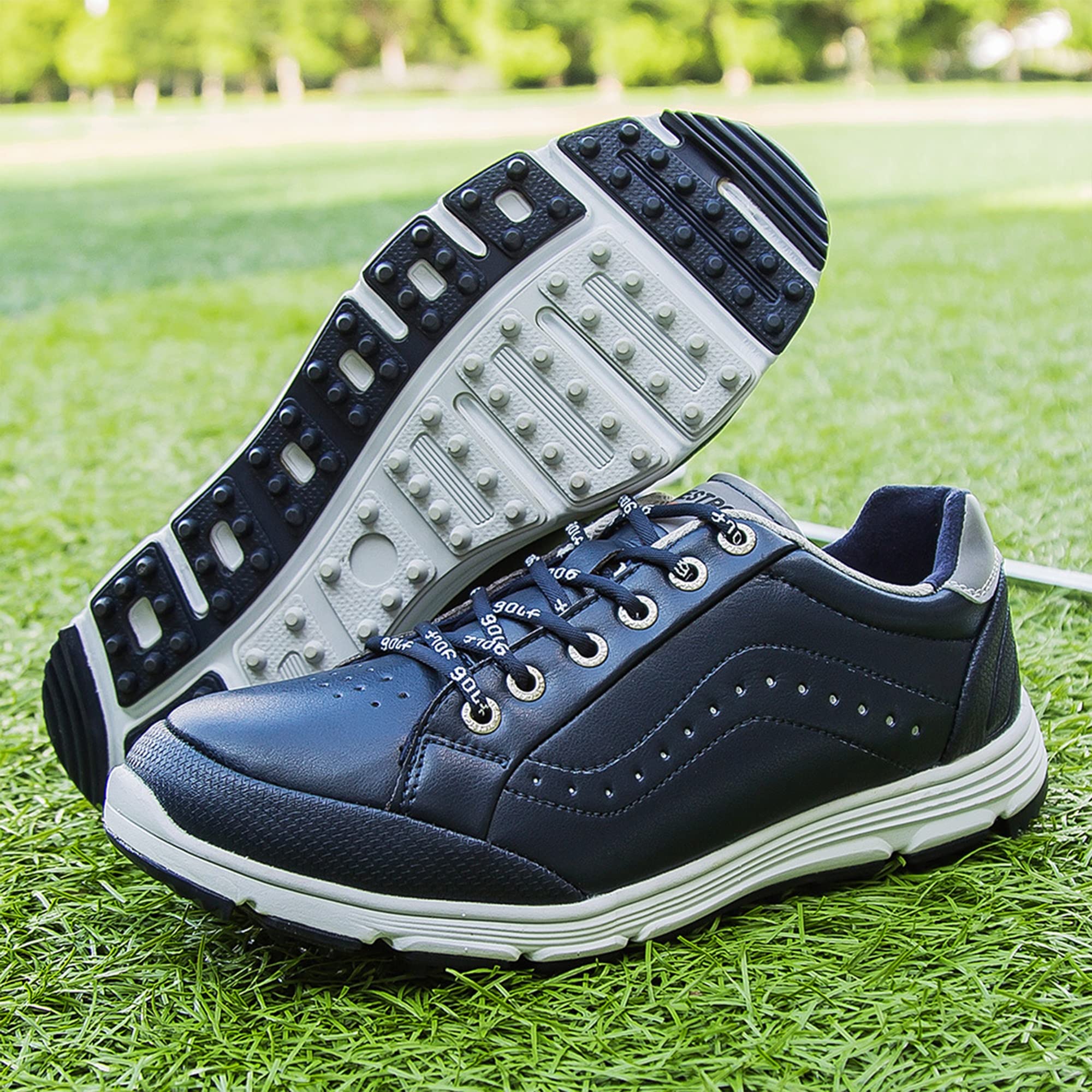 wasserdichte Leder-Golfschuhe Für Herren Leichter, Bequemer Golfschuh Ohne Spikes Für Breite Passform, Atmungsaktiv, Große Größe