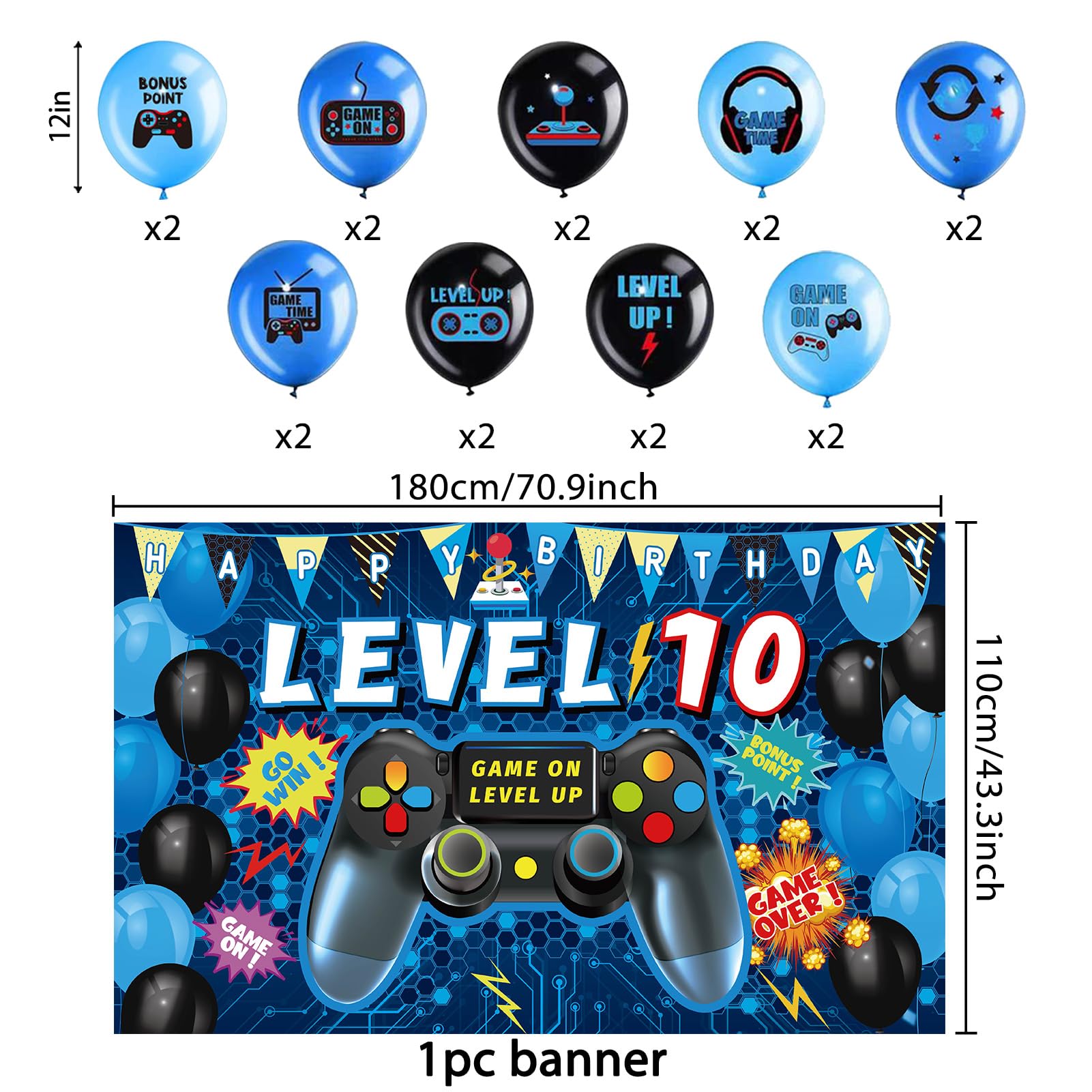Video Game 10th Birthday Decorations - Blue Gamer Party Supplies For Boys Celebration