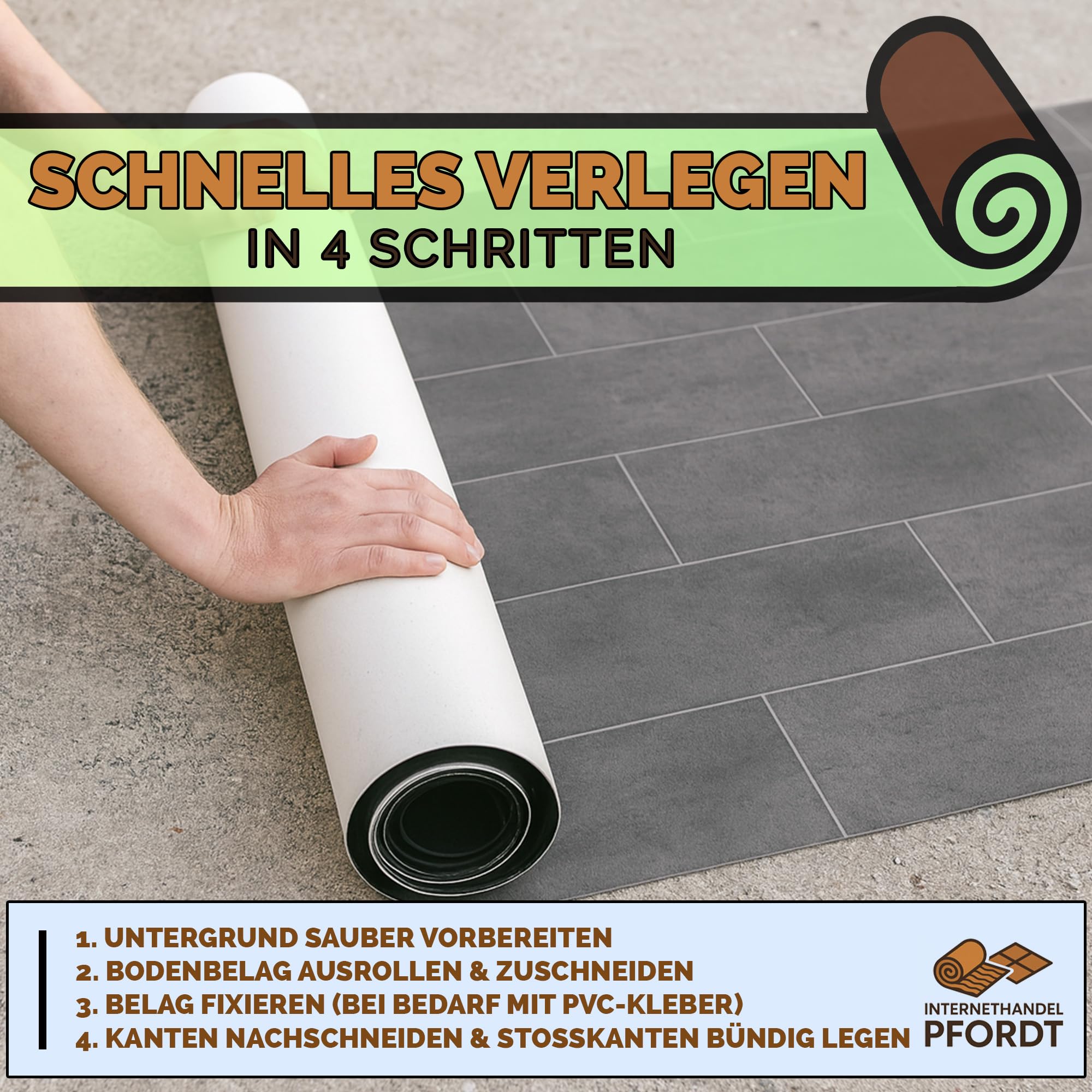 CV Bodenbelag Vinyl Fliesen Optik Dunkelgrau, 100x200 cm, pflegeleichter PVC Vinylboden, Meterware für Küche und Wohnzimmer