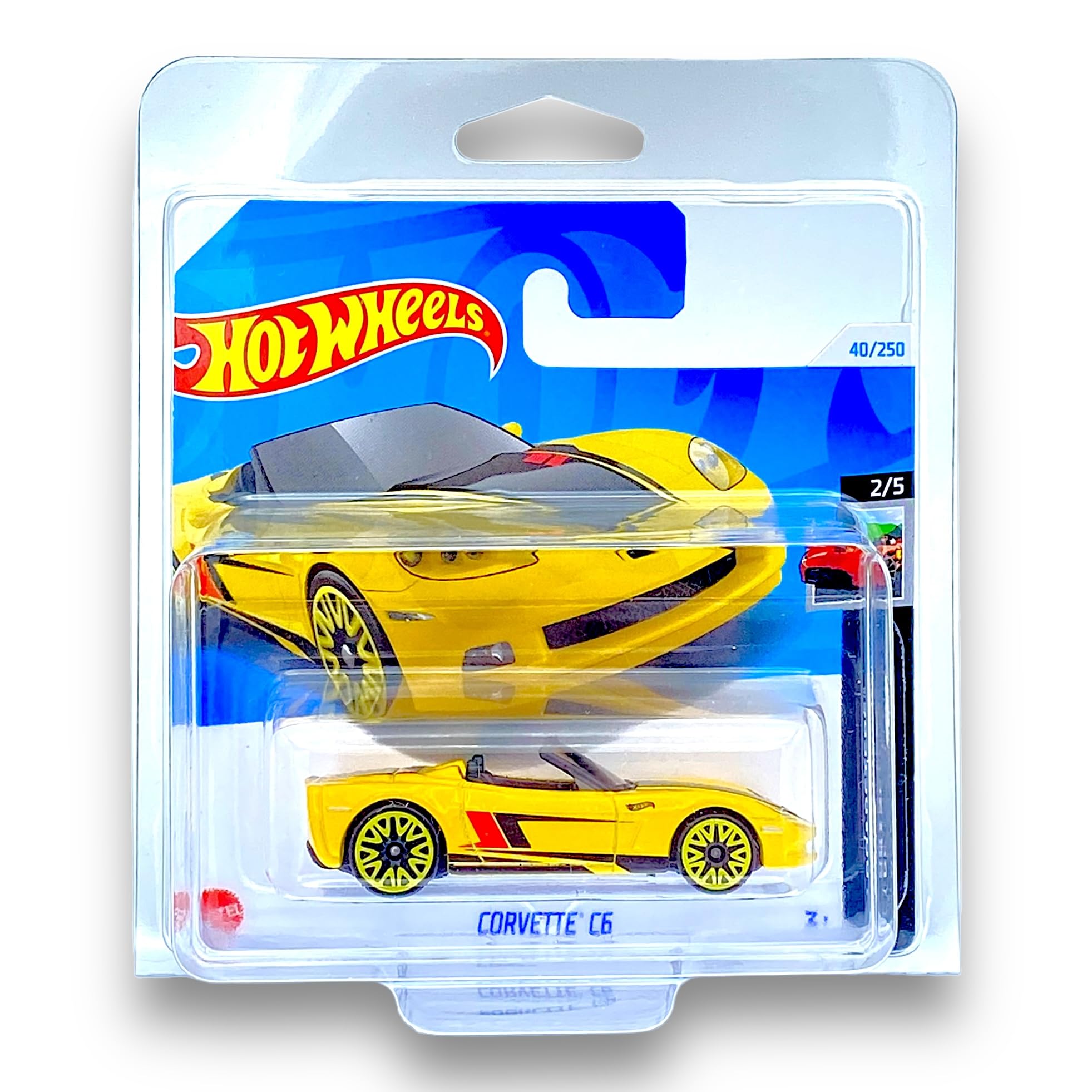 Hot Wheels Corvette C6 (Yellow & Black) 2/5 HW Roadsters - 2024-40/250 (Short Card) - COMES IN A GENUINE KLAS CAR KEEPER PROTECTOR CASE - HTD20