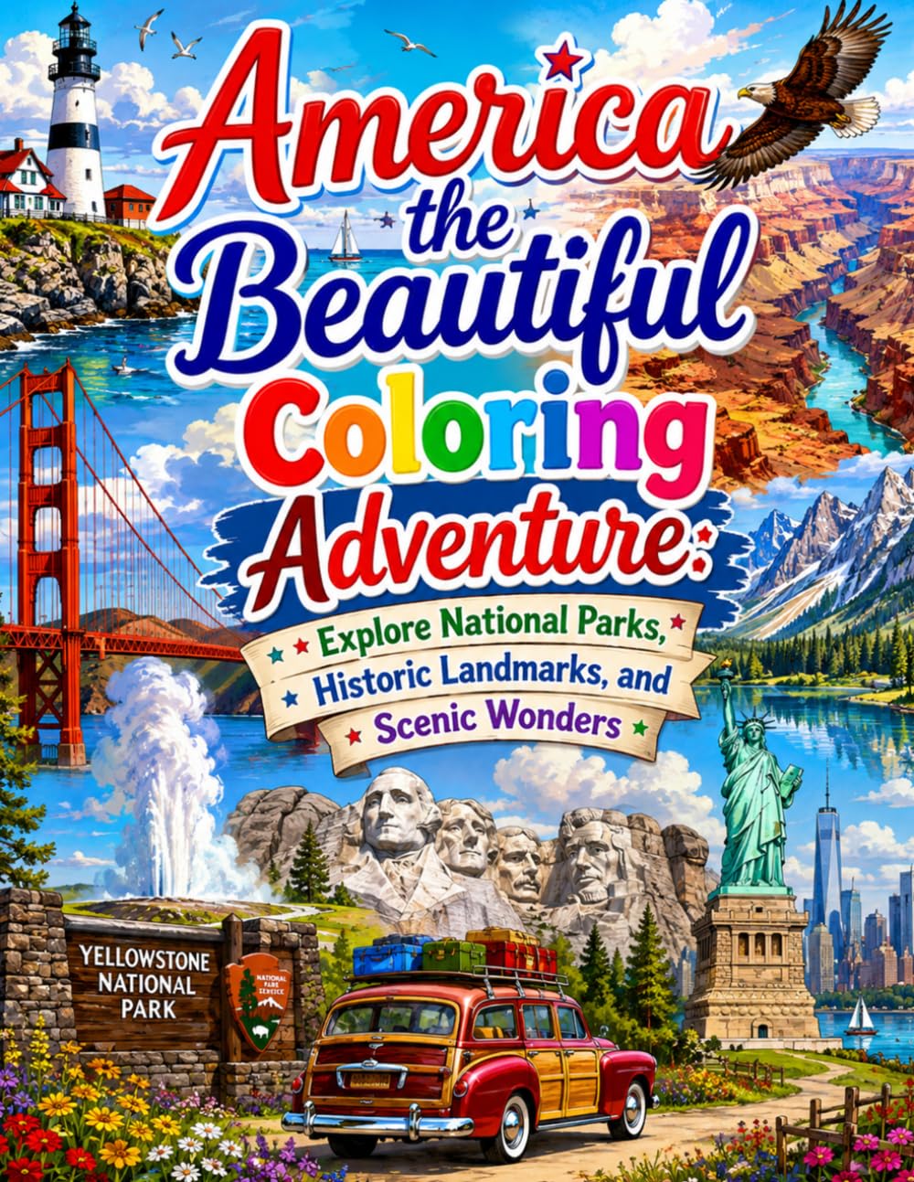 America the Beautiful Coloring Adventure: Explore National Parks, Historic Landmarks, and Scenic Wonders