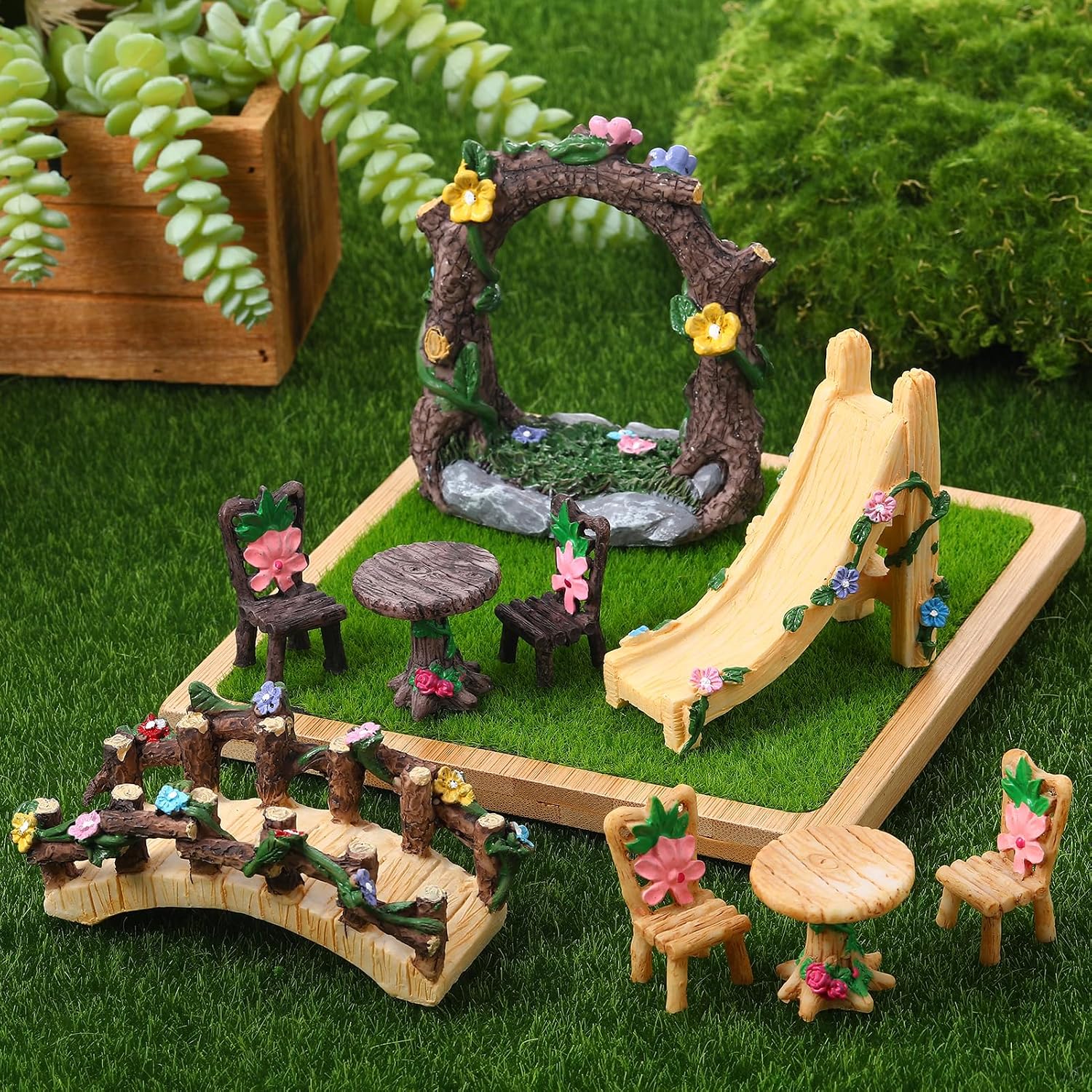 9 Pcs Fairy Garden Accessories Miniature Garden Kit Decorations