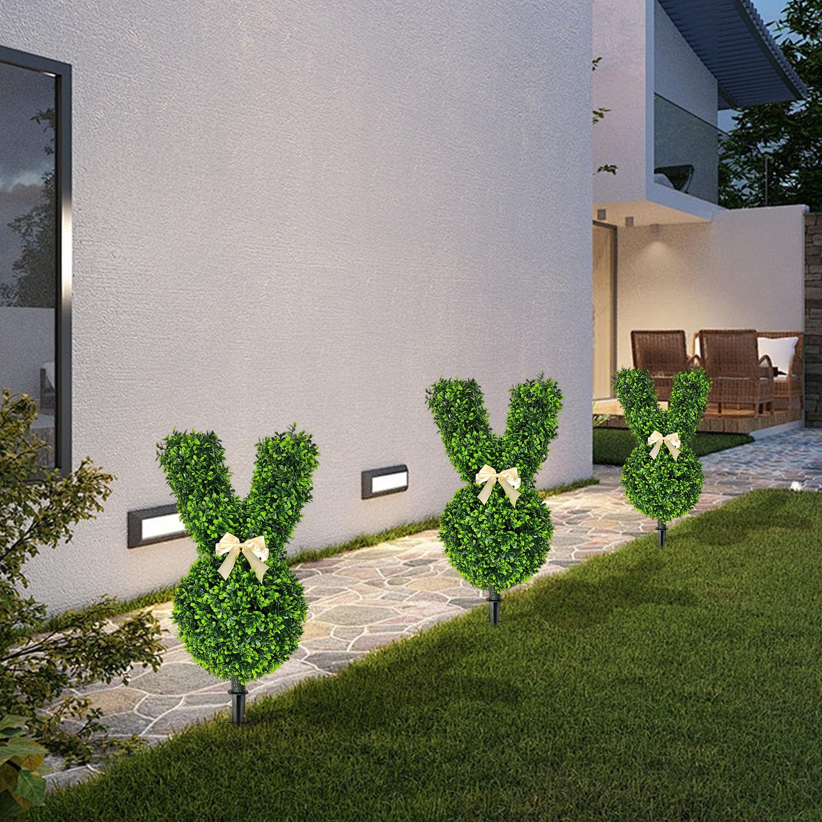 Topiaria a forma di coniglio, albero topiaria artificiale per esterni, albero topiaria artificiale a forma di coniglio, piante finte decorazione coniglio, verde artificiale coniglietto topiaria vaso
