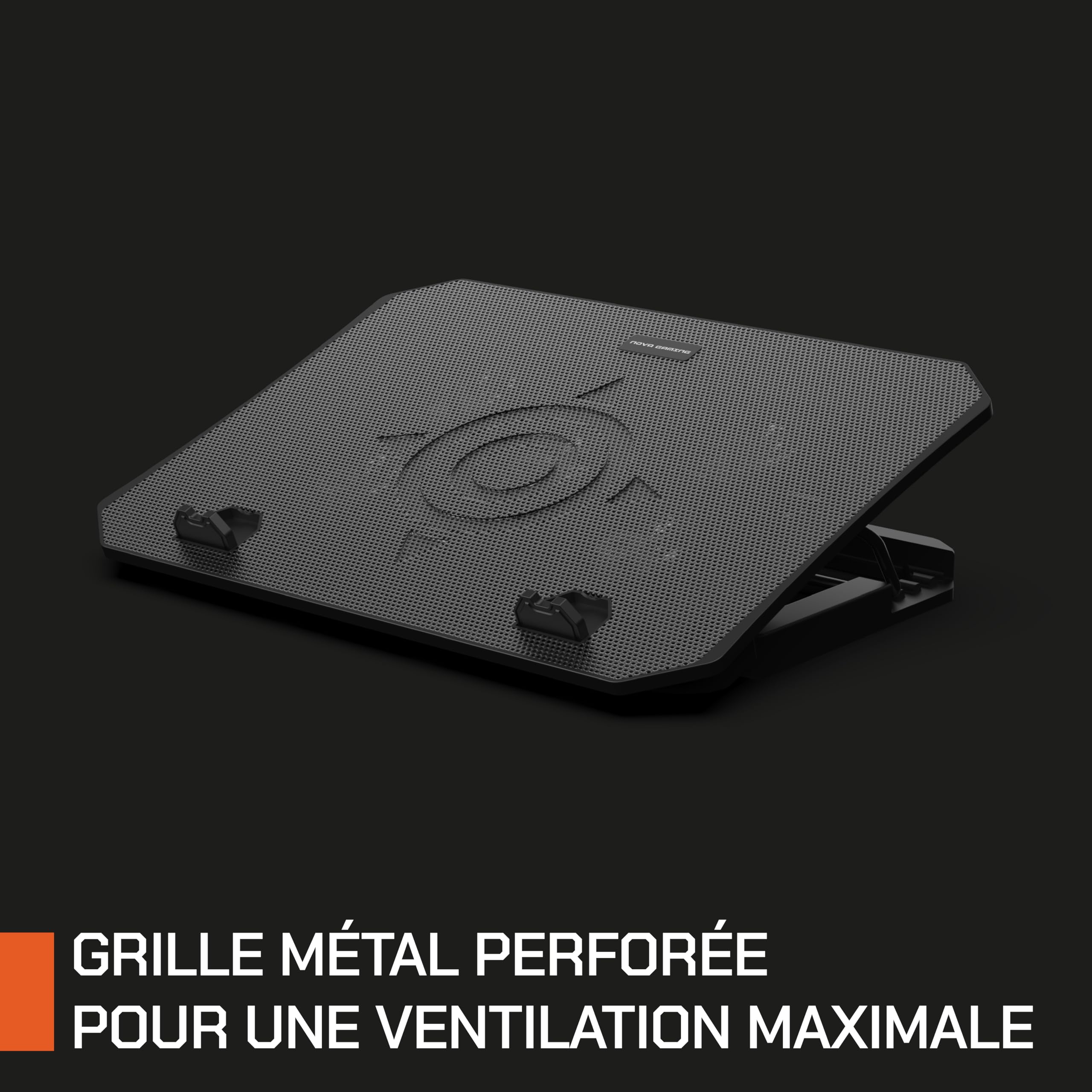 Nova Gaming - GA115 Urano - Soporte ventilado Gaming - 5 Ventiladores Silenciosos, Posición Ajustable, 2 Puertos USB, Patines Antideslizantes, LED Naranja - Compatibilidad con PC Portátil 16''