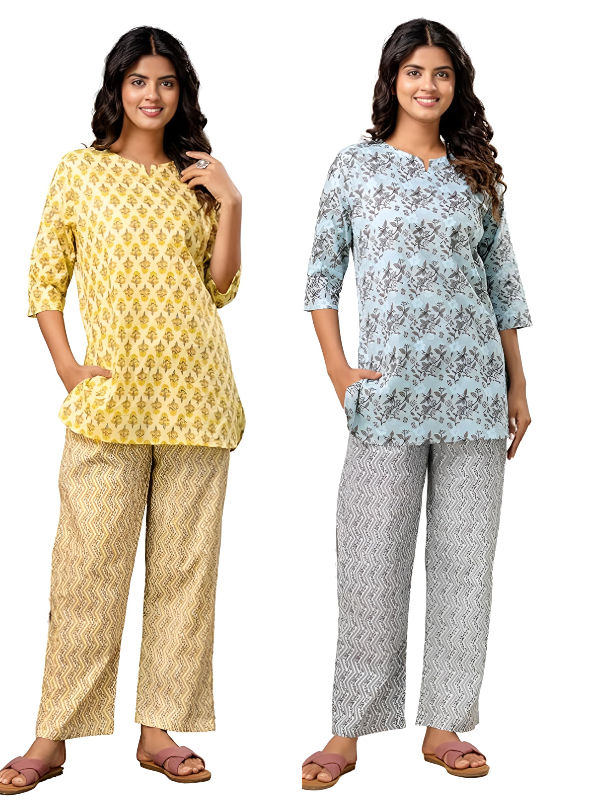 moolvick Cotton Printed Night Suit for Women's Shirt and Pyjama Sleep Wear Set Combo Pack of 2-picture-45