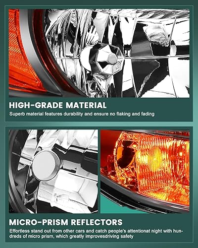 Miniatura 7 de SCITOO Faros delanteros para Honda Civic 2 puertas Coupé 2006-2011 faros negros carcasa ámbar reflector lente transparente lado conductor y pasajero