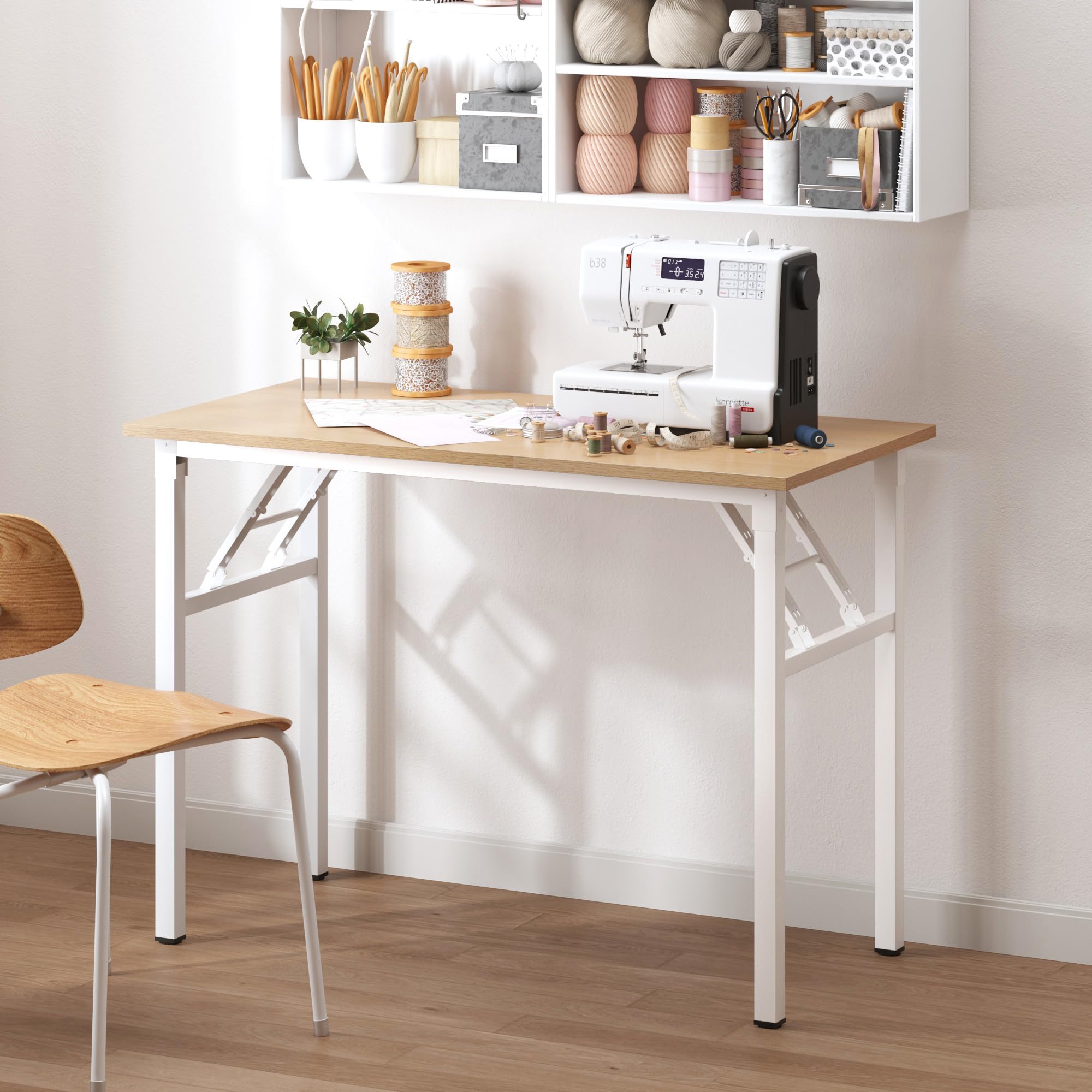 sogesfurniture Schreibtisch klein Klappbar, 80x40cm Klapptisch Computertisch Büromöbel PC Tisch klein Esstisch Arbeitstisch Klappbar für Zuhause, Büro, Picknick, Helle Eiche & Weiß