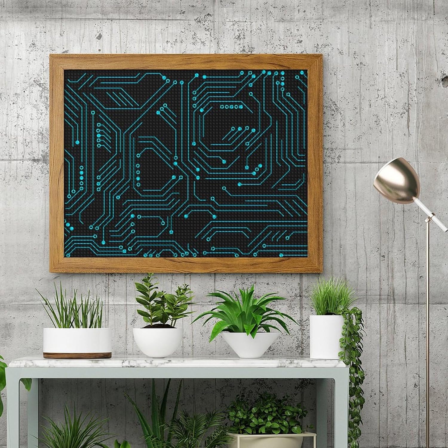Circuit Board Printed Diamond 5D Painting Kits DIY Full Drill Crafts for Home Wall Decor 16x20 Inch Yellow Wood 50 * 40cm