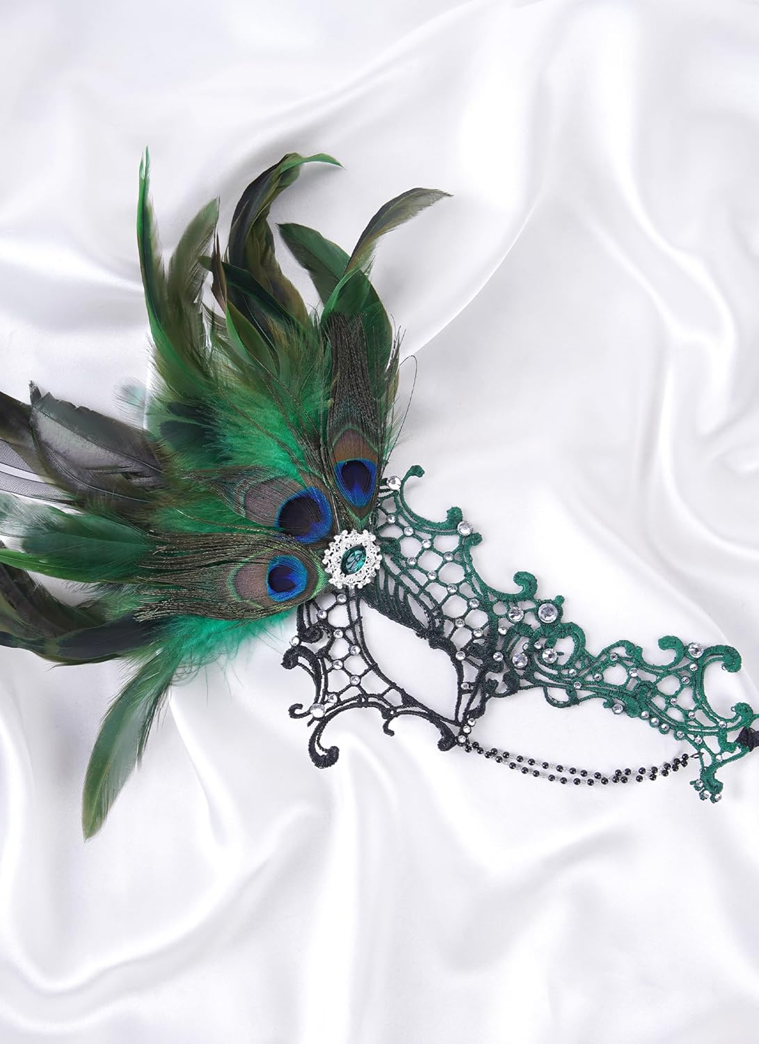 Halloween Masquerade Masks for Women - 2026 Peacock Feather Lace Mask 1920s Venetian Eyemask for Party - Image 3