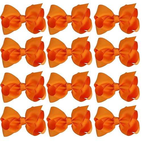 4 pulgadas Boutique - Pinzas para el cabello para niñas y bebés, 12 unidades, color liso (naranja)