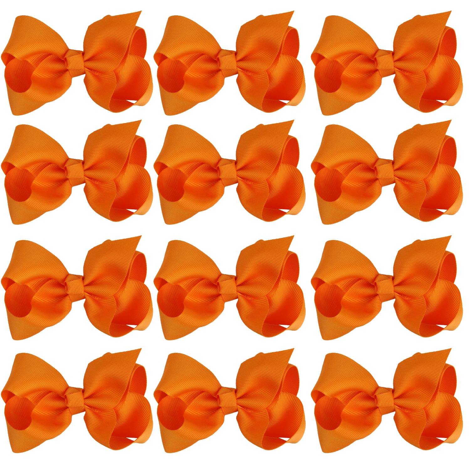 4 Inch Boutique Girls Hair Bows Hair Clips for Baby Girls Toddlers 12 Pcs Solid Color (Orange)