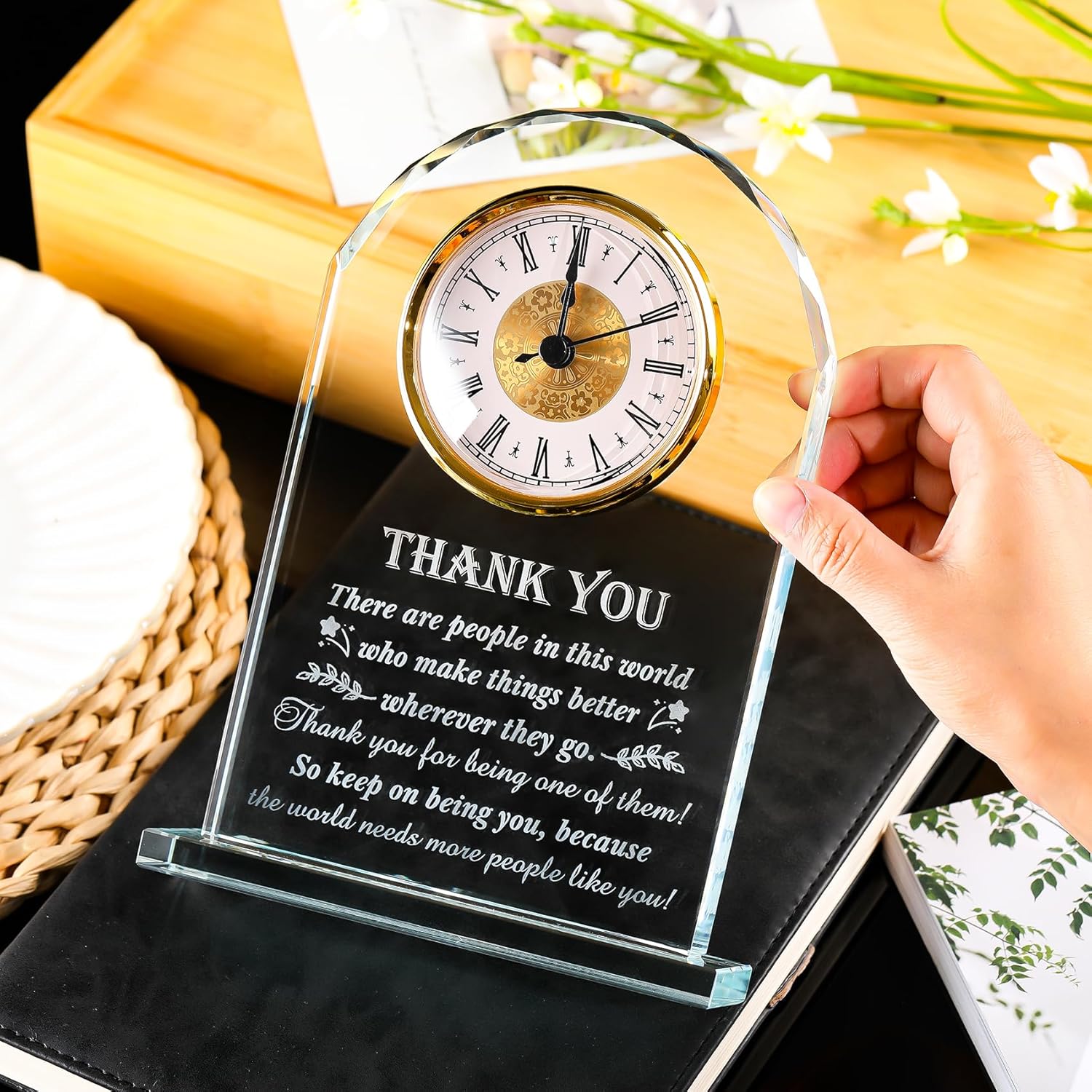 Thank You Gifts for Men Women - Appreciation Gift for Teacher Doctor Nurse Boss Coworker - Crystal Clock Inspirational Gratitude Presents for Male Leader Friends Christmas Grateful Plaque Decor - Image 3