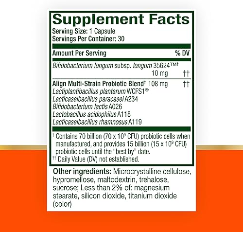 Miniatura 9 de Align Probióticos, 70 mil millones de UFC, mezcla de 6 cepas, probióticos para mujeres y hombres, probióticos diarios para la salud digestiva, ayuda