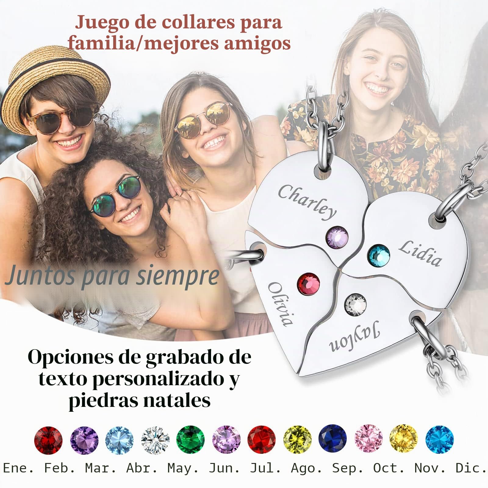 FindChic Collar Corazón Rompecabezas 2/3/4/5/6 Pcs Colgante Personalizado con Piedras Nacimiento Acero Inoxidable Cadena 45cm+5cm
