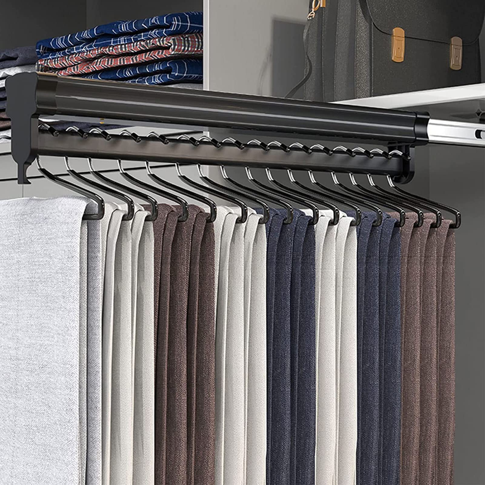 Closet Clothes Hanger Rail, Extendable Pull-Out Pants Rack Adjustable Closet Rod 26-61cm, Heavy Duty Wardrobe Clothing Rail, Closet Organizer Rack for Pants, Steel (Size : 26cm/10.2in)