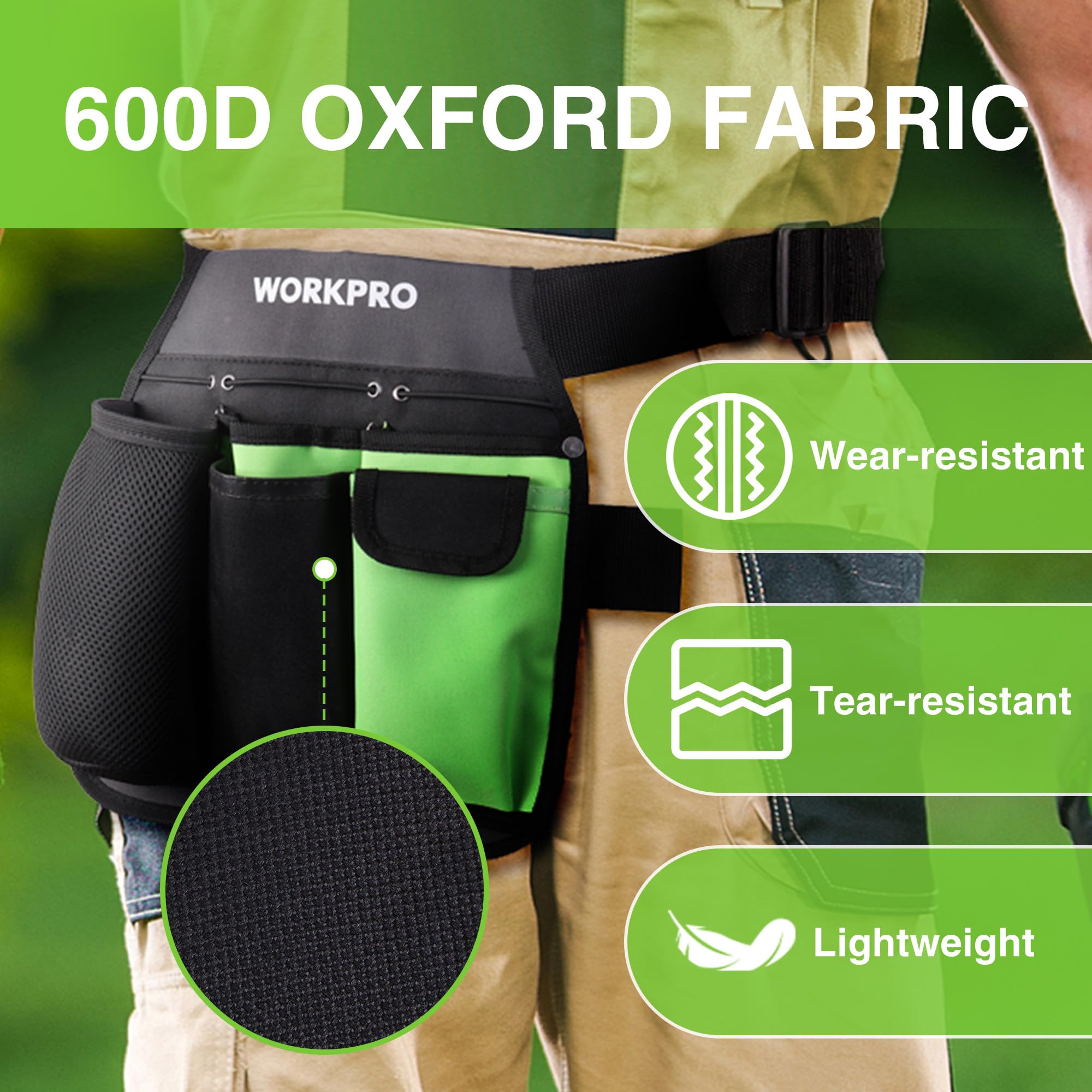 WORKPRO Tool Belt for Garden Tools 600D Oxford Multifunctional Belt with 5 Pockets, for Gardeners Electricians, Mechanics & DIYers - Image 2
