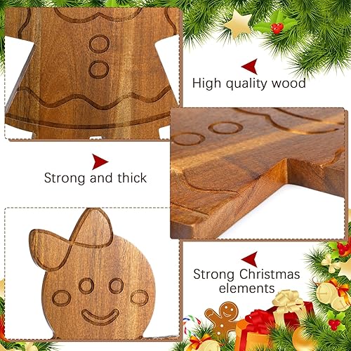 Vista 9 de Uiifan Tabla de cortar de Navidad con mango de cornamenta, tabla de servir de madera de acacia, tabla de cortar para árbol de Navidad, bloque