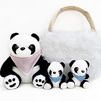 Vista 1 de Perfectto Design Animal de Peluche Panda Juguete de Peluche para Niñas Juego de 5 Piezas - Mamá, 2 Bebés, Bolsa, Manta, Peluches para Niñas de 3, 4
