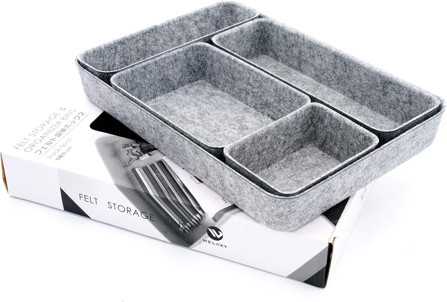 Welaxy Felt Desk Organizer Paper Letter Trays File sorter desktop drawer organizers bins set for home office Document Folders storage Room Cozy Decor, 5-pack (gray)