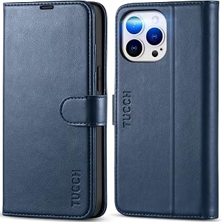 TUCCH Case Wallet for iPhone 14 Pro Max, RFID Blocking Folio, Dark Blue