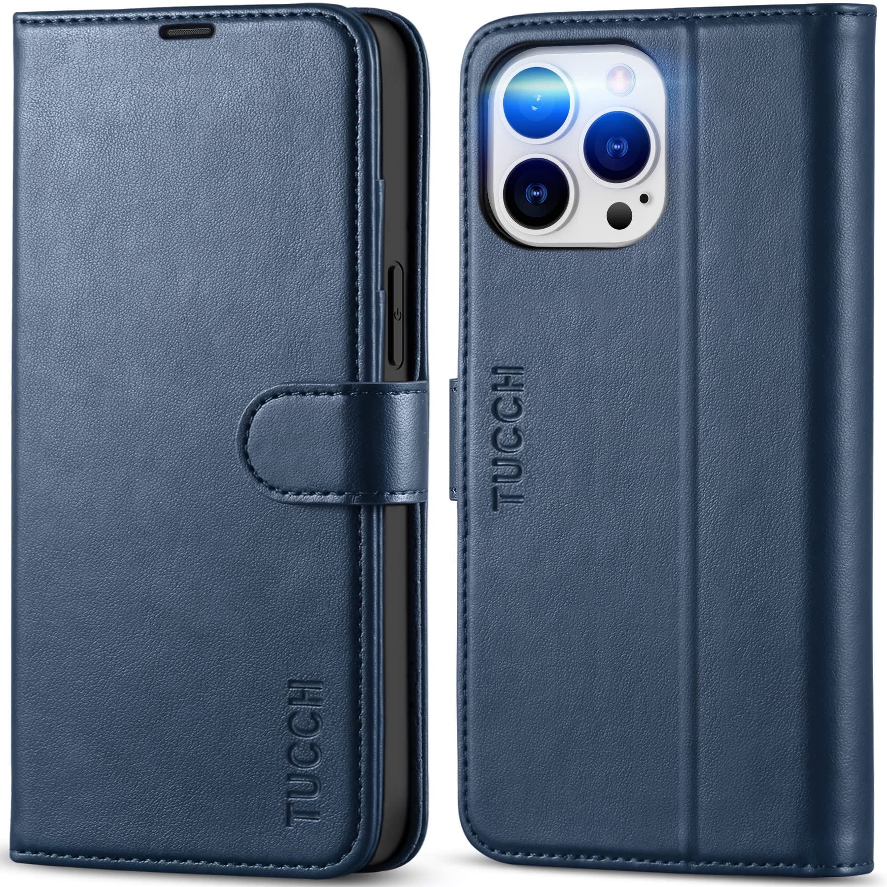 Case Wallet for iPhone 14 Pro Max, RFID Blocking Folio, Dark Blue