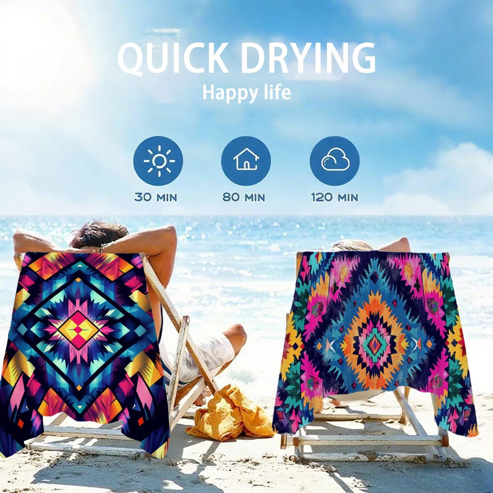 Mikrofaser Strandtuch 100x200cm, Böhmen Strandtuch Muster Saunahandtuc 2 Stück Stranddecke Sandfrei, Schnell Trocknendes, Saugfahiges Strandmatte, Sporthandtuch für Urlaub Schwimmen Camping OC-269