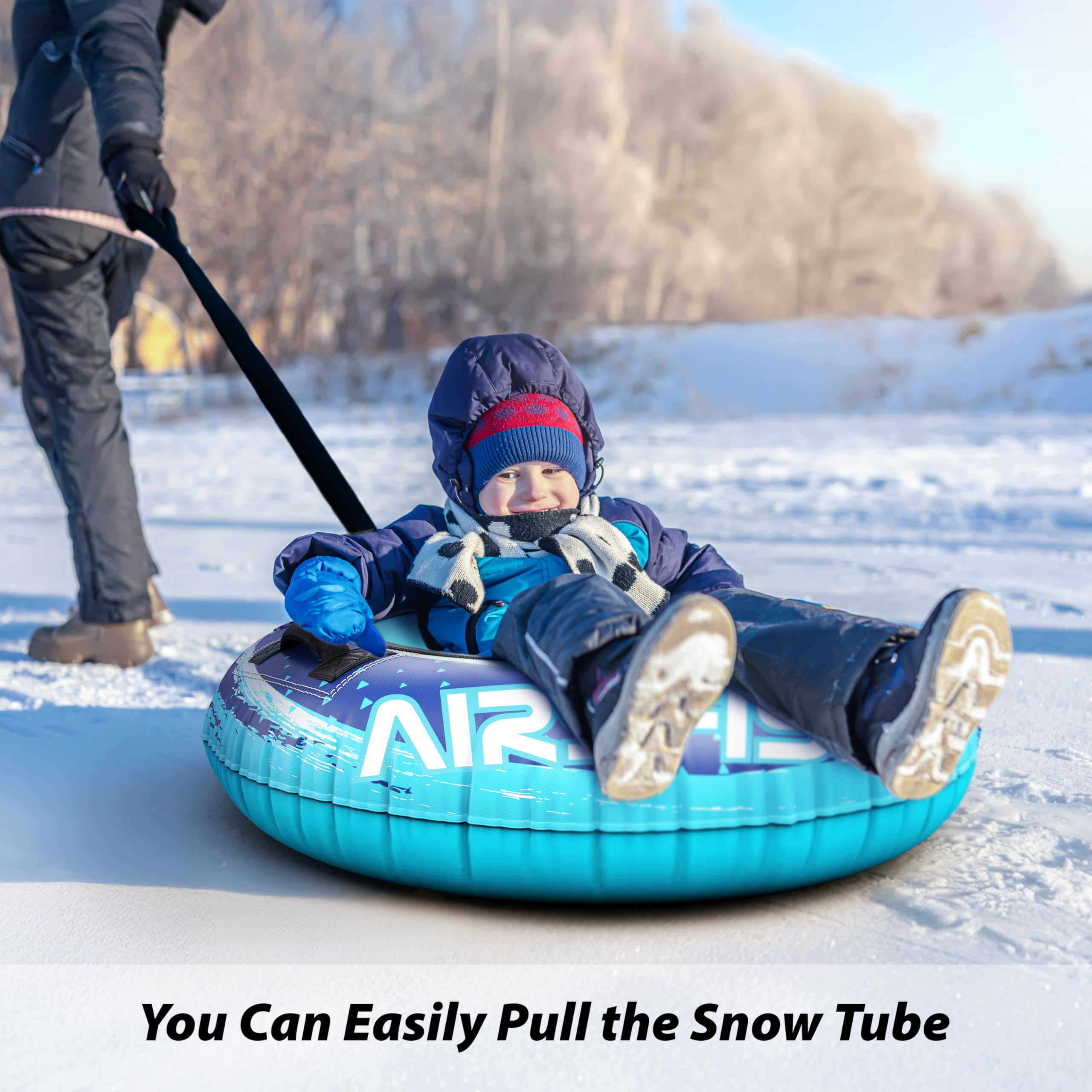 Aufblasbare Snow Tube, Heavy-Duty mit Premium-Canvas-Abdeckung und Nylon-Griffe, verdickten Boden Winter Rodelschlitten, für Erwachsene, Kinder, 47 Zoll