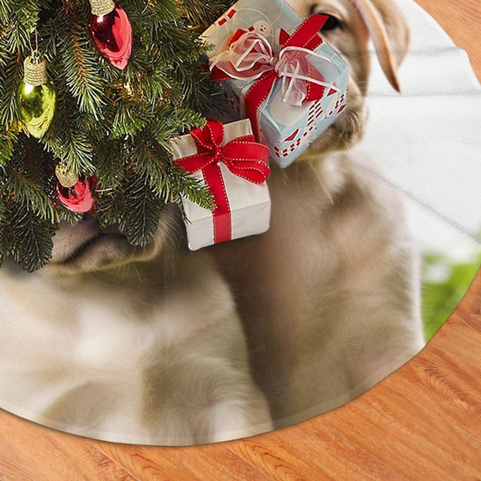Fodpand Black Funny Labrador Puppy Dog Christmas Tree Skirt 30" Velvet Xmas Tree Skirt Mat Rustic Christmas Tree Mat Cover Winter Xmas Tree Collar For Indoor Outdoor Christmas Decorations