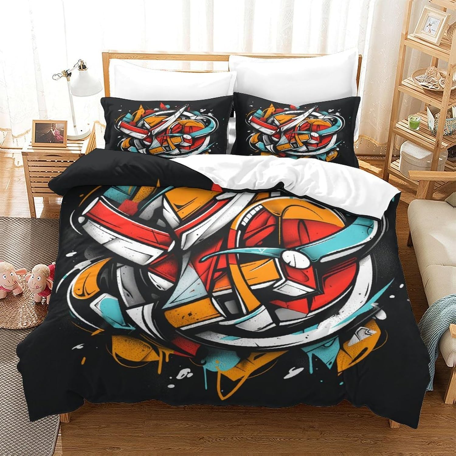 3 Pieces Bedding Set Duvet Cover- Color Graffiti 3D Print Quilt Covers Bedding Set With Pillowcase And Zip- For Kids And Adults, Single 90X190 Cm - Easy Care, Hypoallergenic - Do Not Fade-25508989231