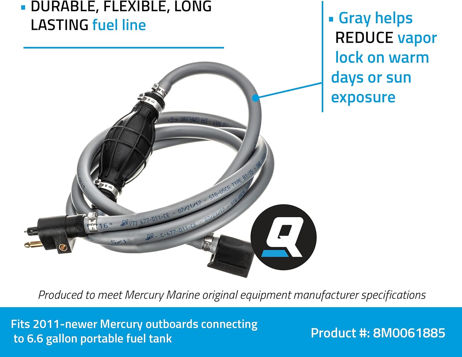 Quicksilver 8M0061885 Fuel Line Assembly - 8 Feet Long with Primer Bulb