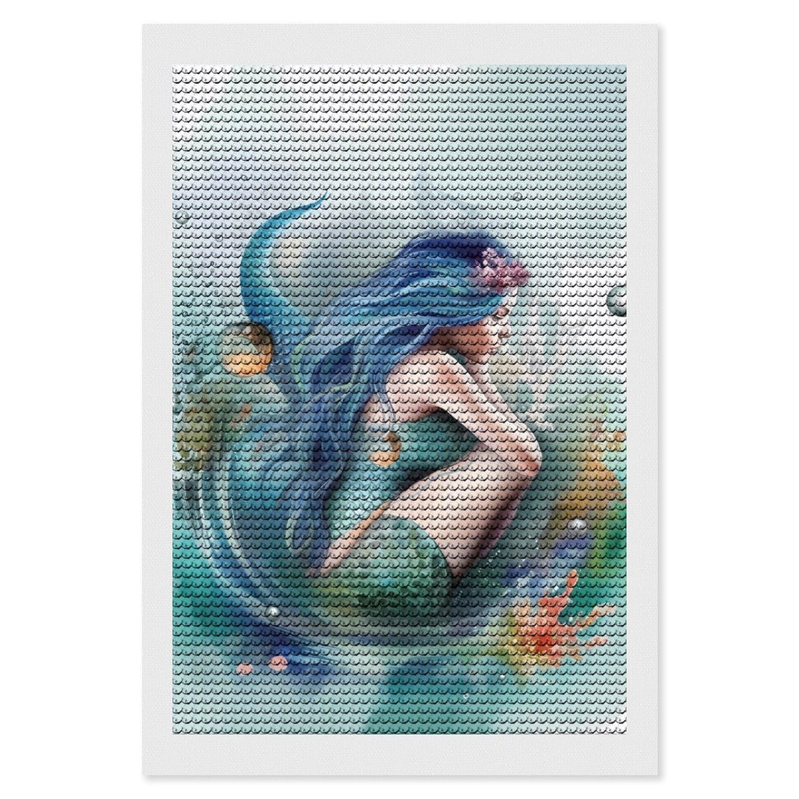 FodPand Diamond Art Kits for Adults, 5D Aurora Diamond Painting Kits for Beginners, Mermaid DIY Full Drill Dots Gem Art Paint Crafts for Home Wall Decor 8"x12"
