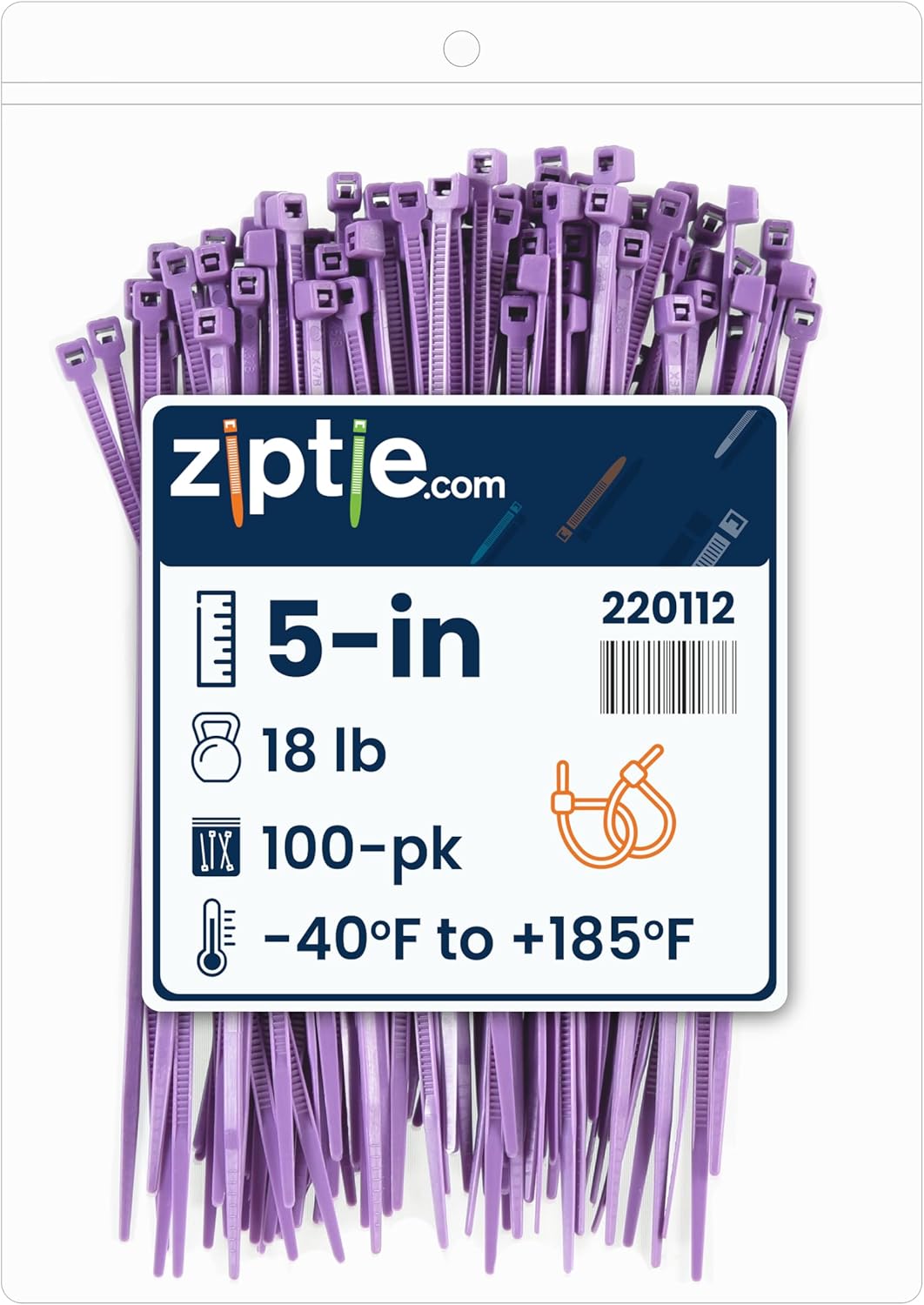 ZipTie.com 5-Inch Purple Multi-Purpose Zip Ties - 18-lb Tensile Strength Cord Management - Indoor Multi-Purpose (100-Pack)