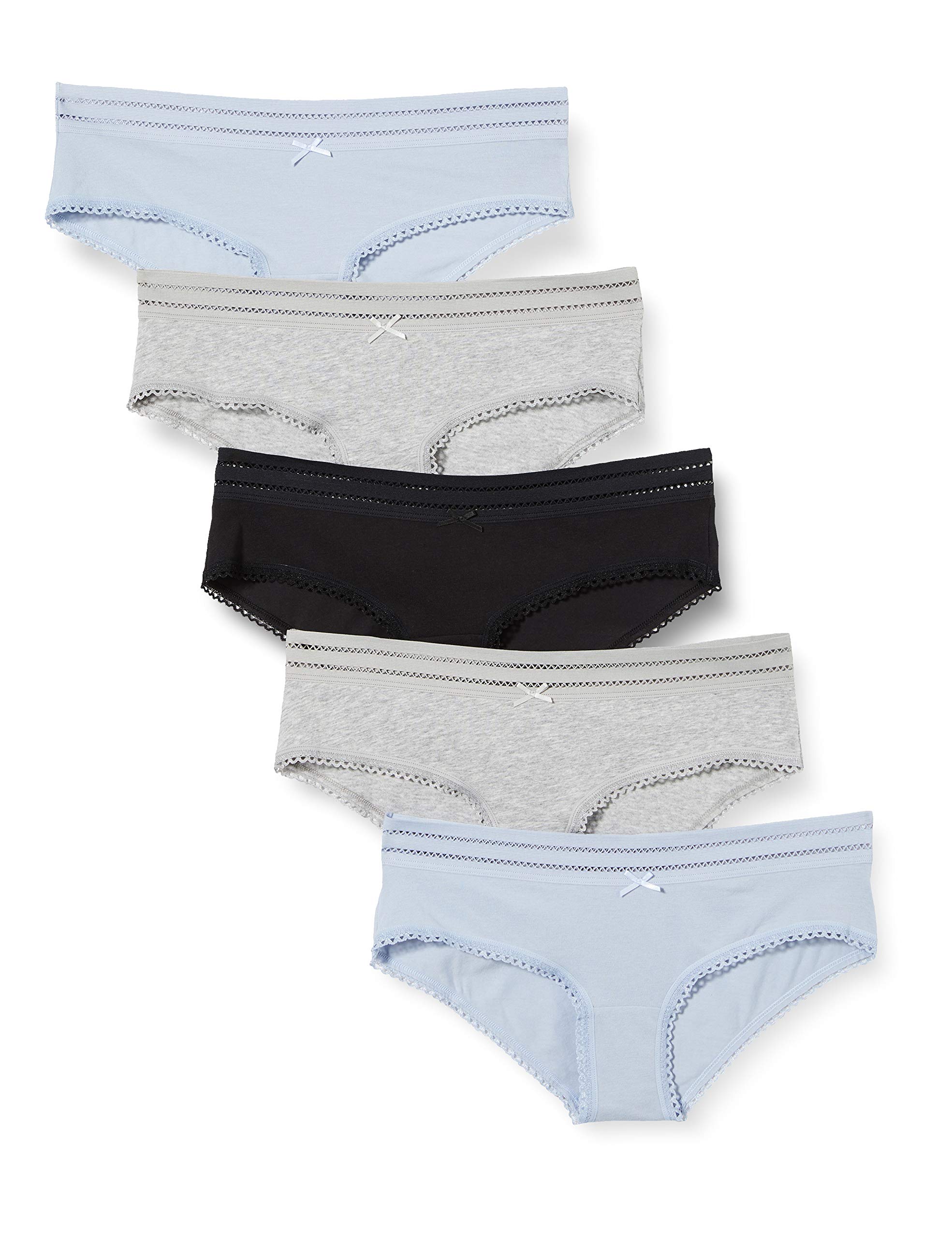 Iris & LillyWomen's Cotton Cheeky Hipster Knickers with Lace Detail, Pack of 5